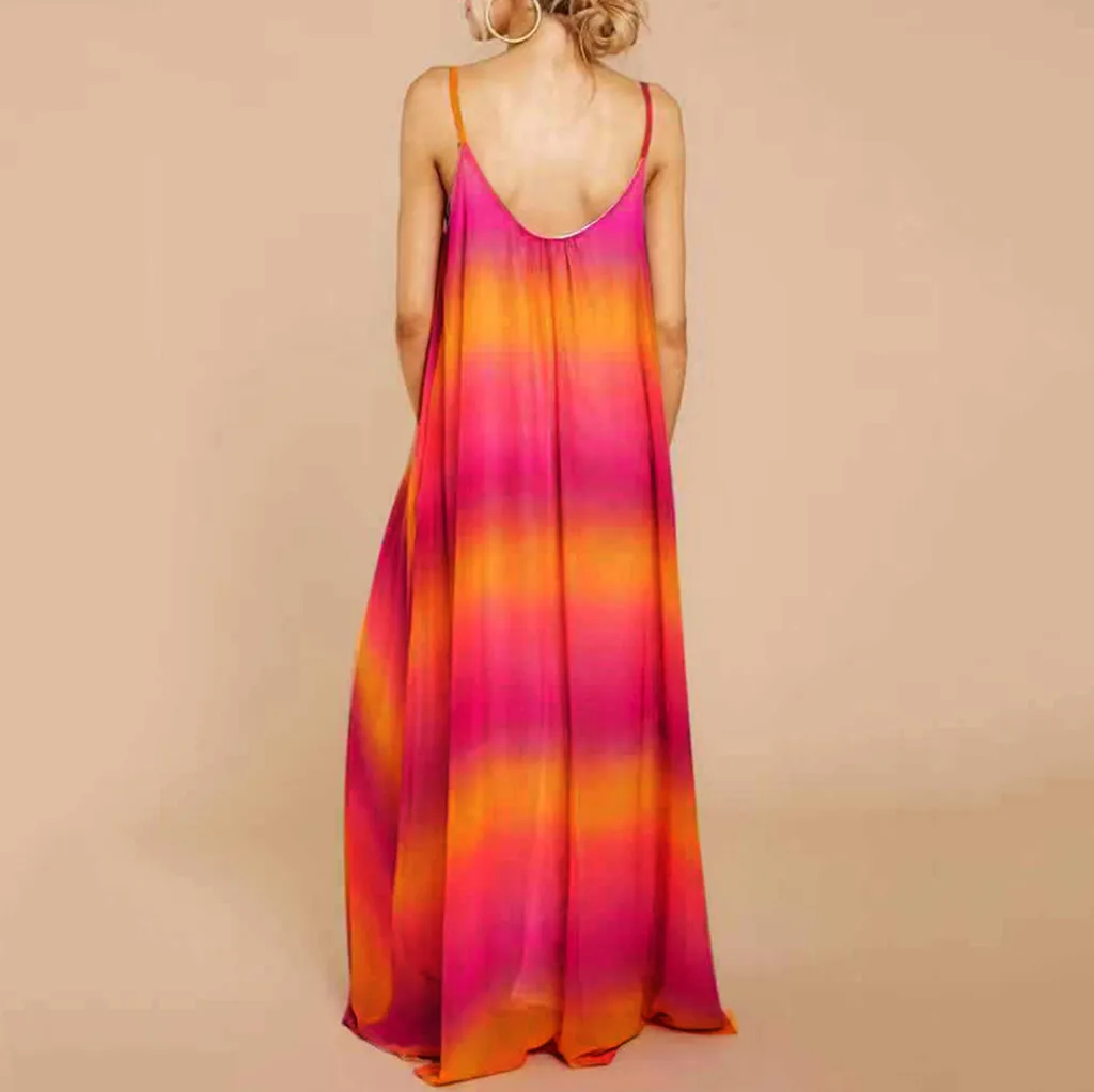 Женское платье на бретельках Boho Пляжное без рукавов с открытой спиной для лета 2019