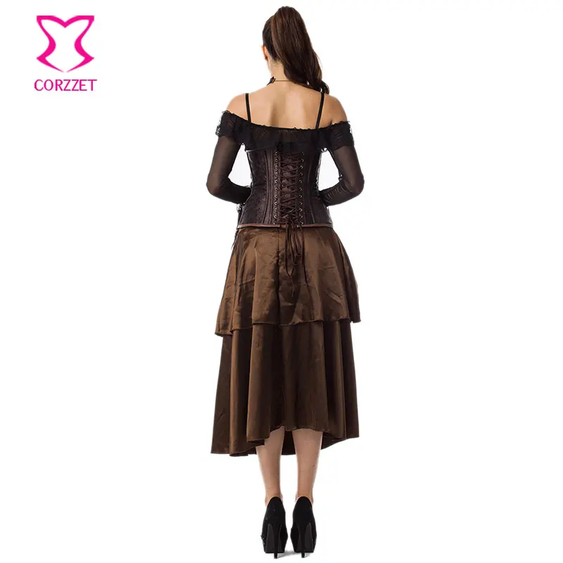 Черные сексуальные корсеты и бюстье из парчи готическое платье в стиле стимпанк