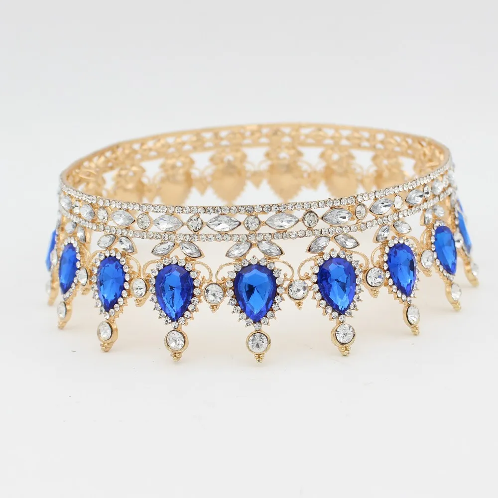 Gold Blue Золото/серебро Королева Король свадебные диадемы и короны барокко невесты головной убор женские украшения для волос Свадебные украшения для волос аксессуары - Окраска металла: Gold Blue