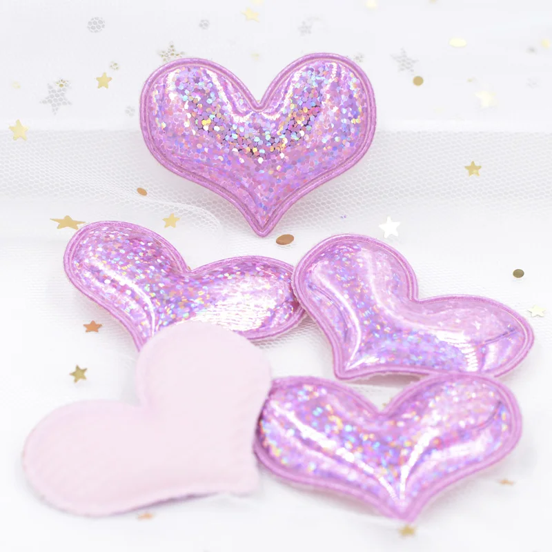 Pink 60 шт., блестящие мягкие нашивки в виде сердца, лазерная ПУ тканевая аппликация для девочек DIY, повязка на голову, головной убор с орнаментом, аксессуары F52 - Цвет: Pink