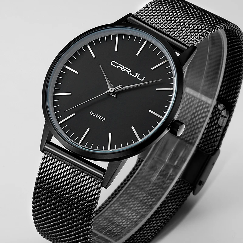 Часы наручные мужские кварцевые модные роскошные брендовые черные с сетчатым