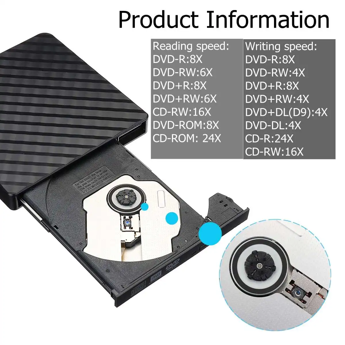 Внешний USB3.0 DVD RW CD Writer тонкий оптический привод горелки ридер плеер лоток тип портативный для портативных ПК