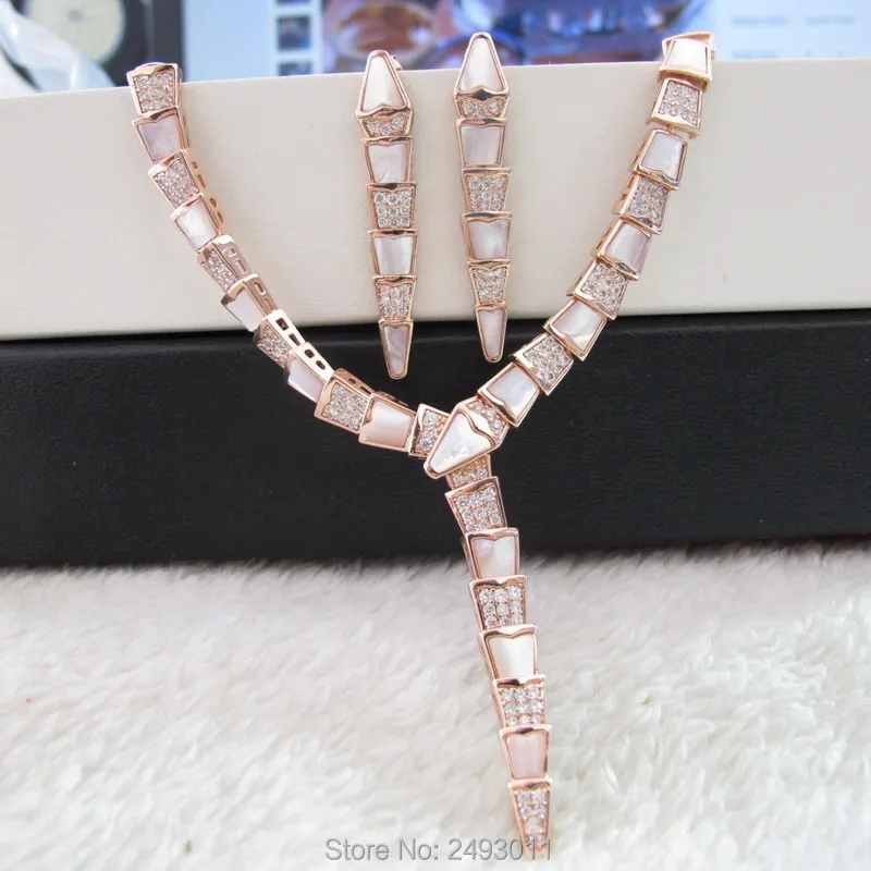 New full aaa zirconia mother of pearl natural stone choker necklaces and earrings jewelry sets for women party | Украшения и