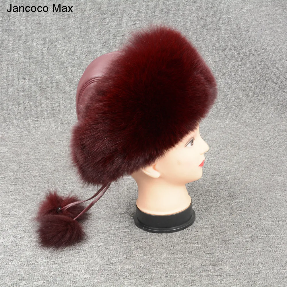 Jancoco Max натуральным лисьим мехом меховые шапки-бомберы зимние Для женщин теплые высокое качество модные бейсболки новое поступление S7148