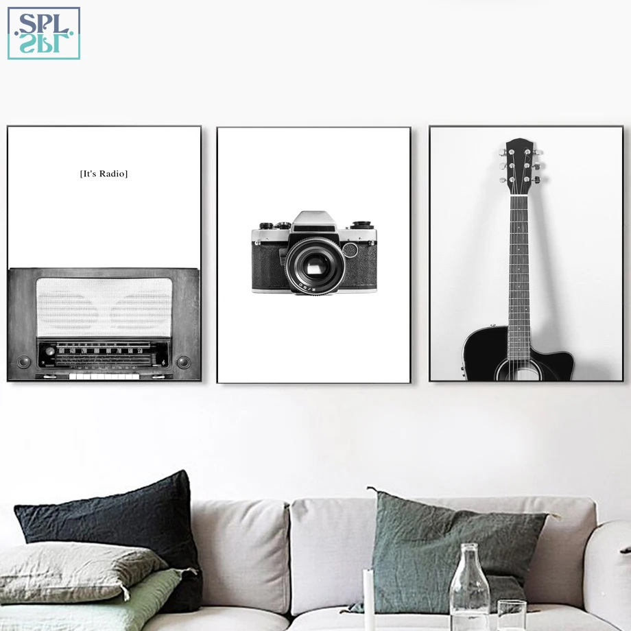 

SPLSPL Camera Guitar Canvas Painting Nordic Posters And Prints Wall Art Canvas Prints Wall Pictures For Living Room Home Decor