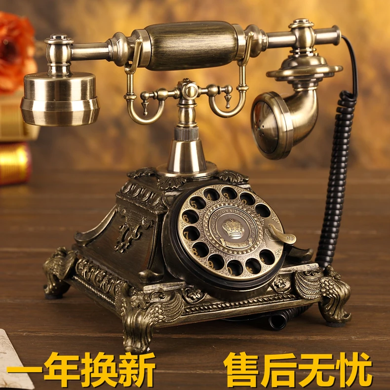 Модный старинный домашний проводной телефон с вращающимся диском и флагом|antique