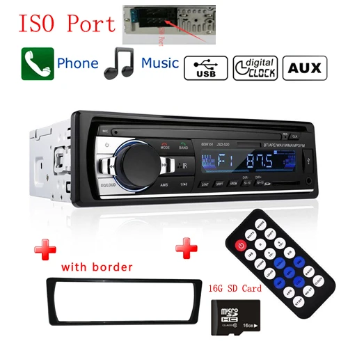ISO with 16G Card Podofo Авторадио JSD-520 12V In-dash 1 Din Bluetooth автомагнитолы SD MP3 плеер Авто Аудио Стерео FM приемник Aux вход - Цвет: ISO with 16G Card