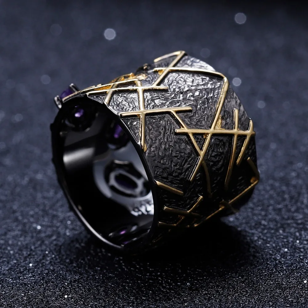 GEM'S BALLET Natural Amethyst Gemstones Ring Pure 925 Sterling Silver Original Handmade Round Rings for Women Engagement Jewelry |