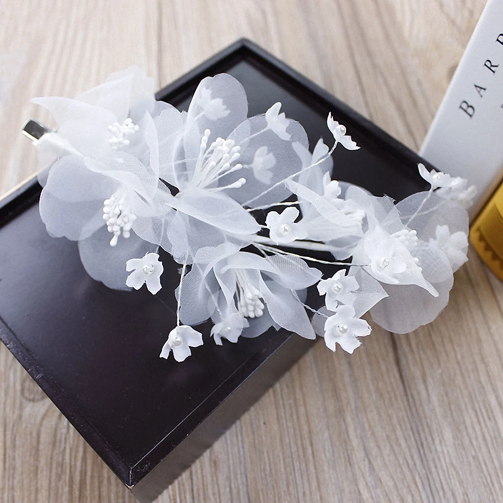Handmade Fashion Girls Flower Hair Clip Simulated Pearls Barrettes Princess Bridal Wedding Headdress Hairpin Side Clips Ornament |