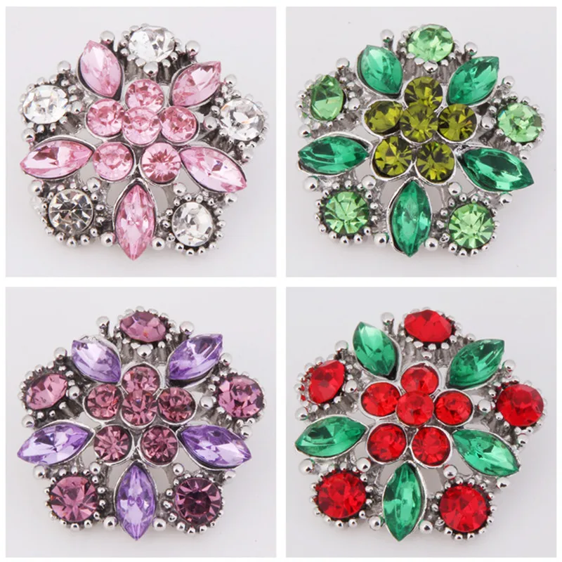Hot KZ1168 Charm Flower Rhinestone Fashion 18mm snap buttons fit DIY snaps bracelets necklaces jewelry wholesale trendy women | Украшения и