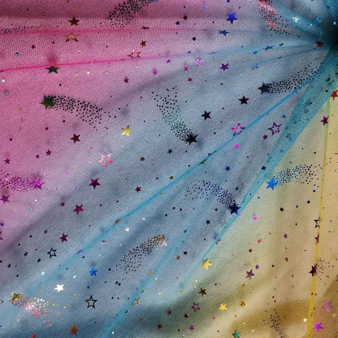 10yards* 150 см Радуга Ткань звезд с блестящей нитью из муслиновой ткани DIY Одежда-пачка платье из органзы Свадебная вечеринка украшения фон