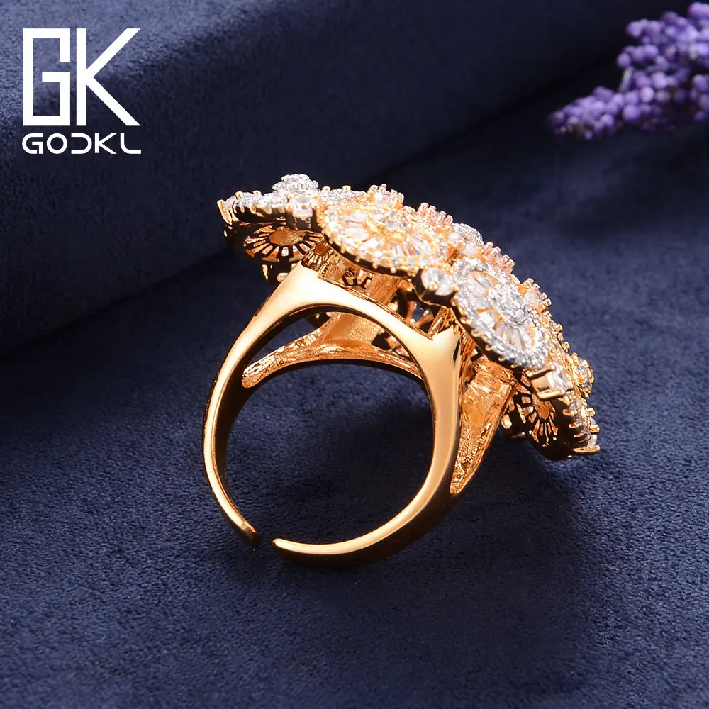 GODKI Роскошные трехцветные кубические цирконы обручальные Дубаи нигерийские Свадебные массивные кольца для женщин Свадебные трендовые ювелирные изделия