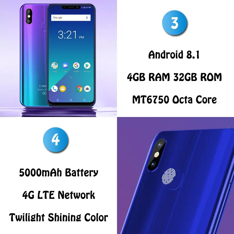 MEIIGOO S9 6 18 &quot19:9 Notch экран мобильного телефона Android 8 1 5000 mAh MTK6750T Octa Core 4 GB + 32 13MP 4G LTE