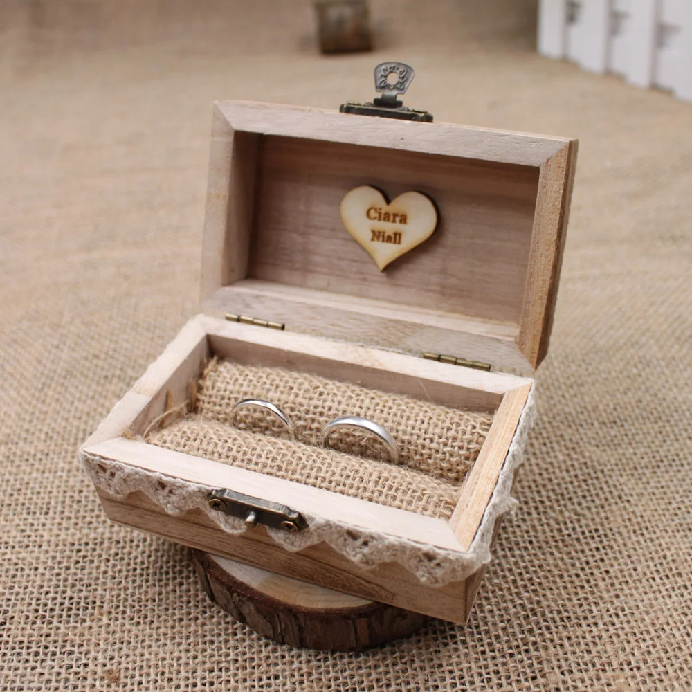 

Rustic Wedding Ring Box Holder ,Custom Ring Box, Personalized Wedding / Valentines Engagement Wooden Ring Bearer Box