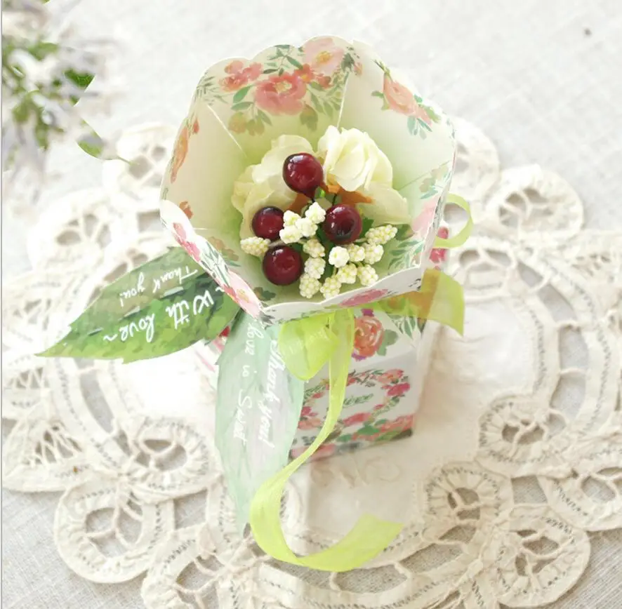 100 шт. шоколадные коробки с цветочной зеленой лентой | Дом и сад