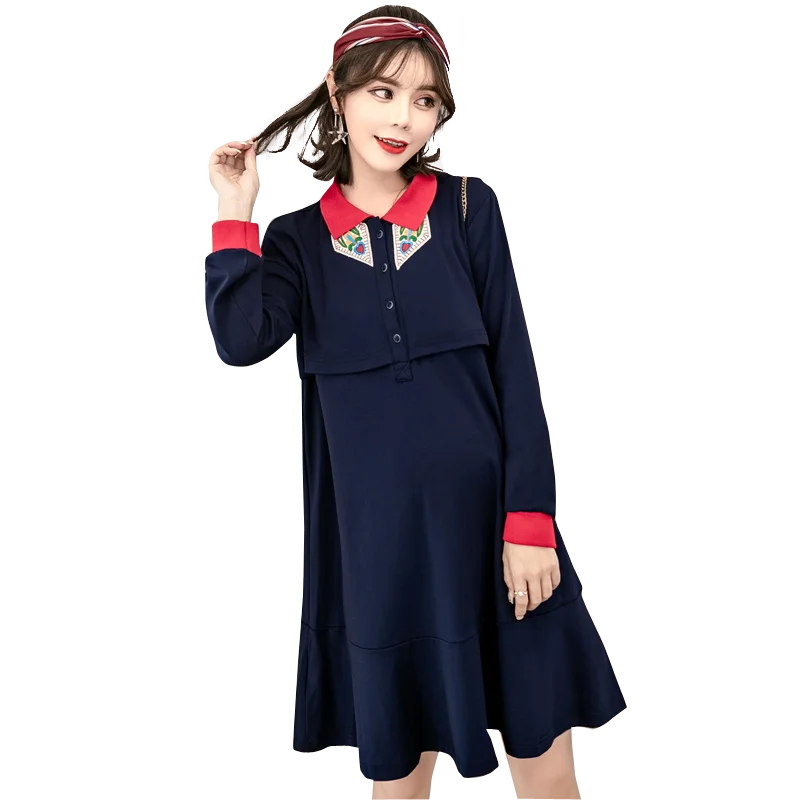 Синий 9359# весенне-осенняя корейская мода для беременных платье для кормления грудью одежда для беременных женщин Одежда для кормления беременных - Цвет: Синий
