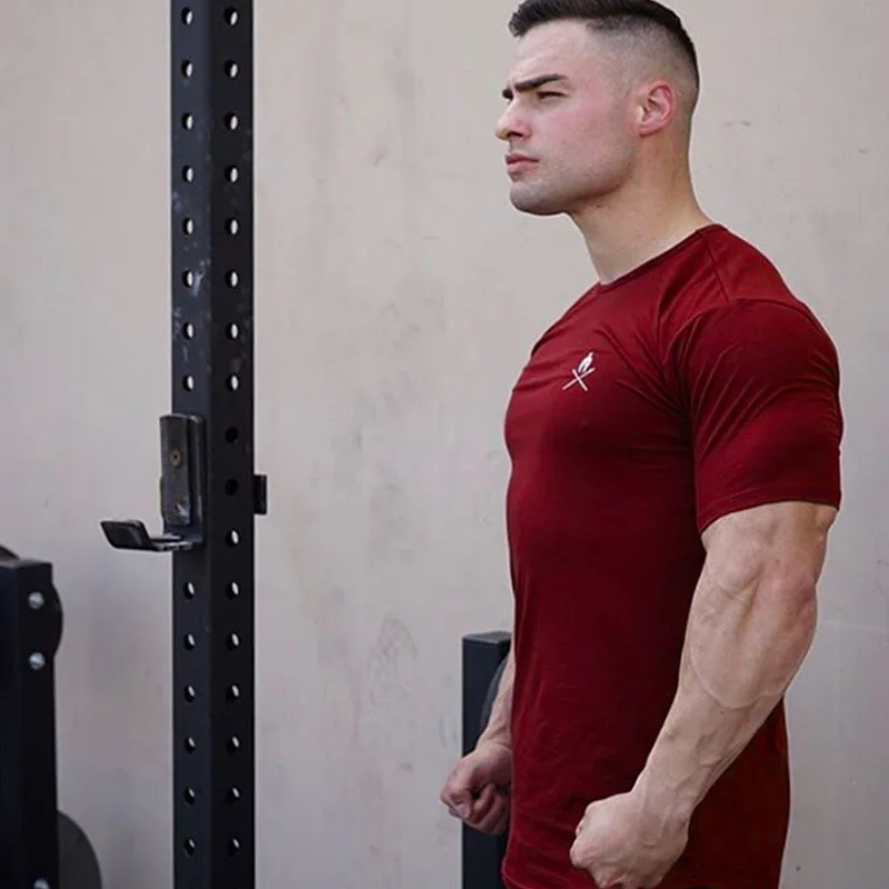 Мужская брендовая футболка для спортзала, спорта, бега, фитнеса, тонкая, дышащая, хлопок, бодибилдинг, облегающая Мужская футболка с коротким рукавом, мужские футболки
