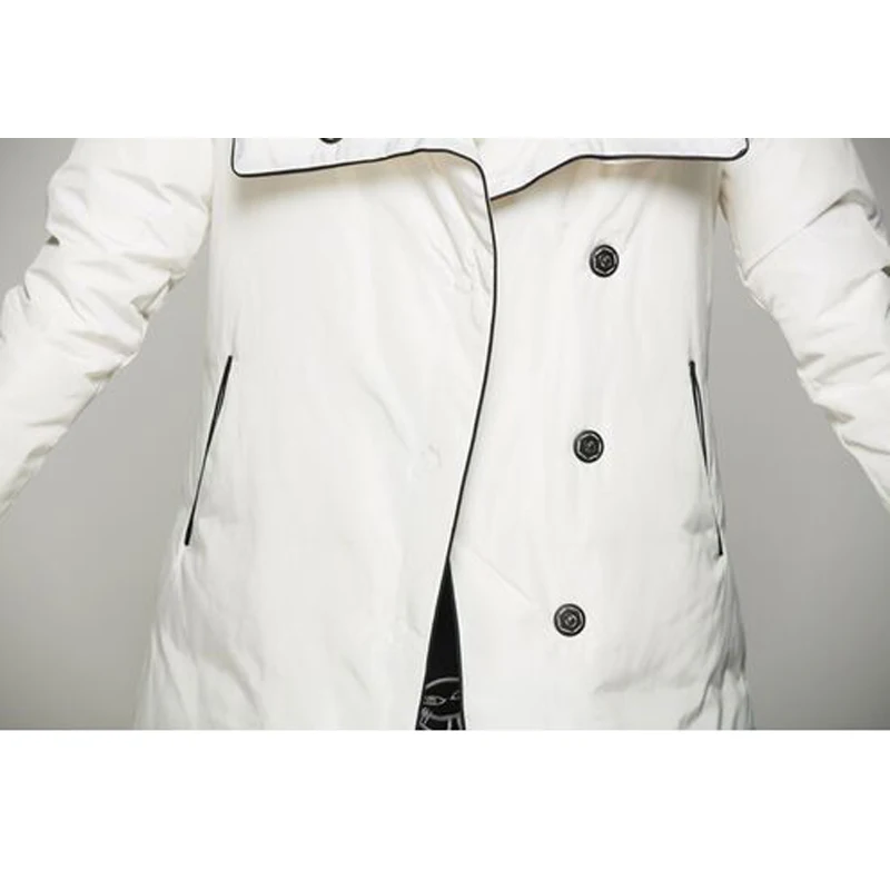 Женское длинное пуховое пальто парка на белом утином пуху в европейском стиле