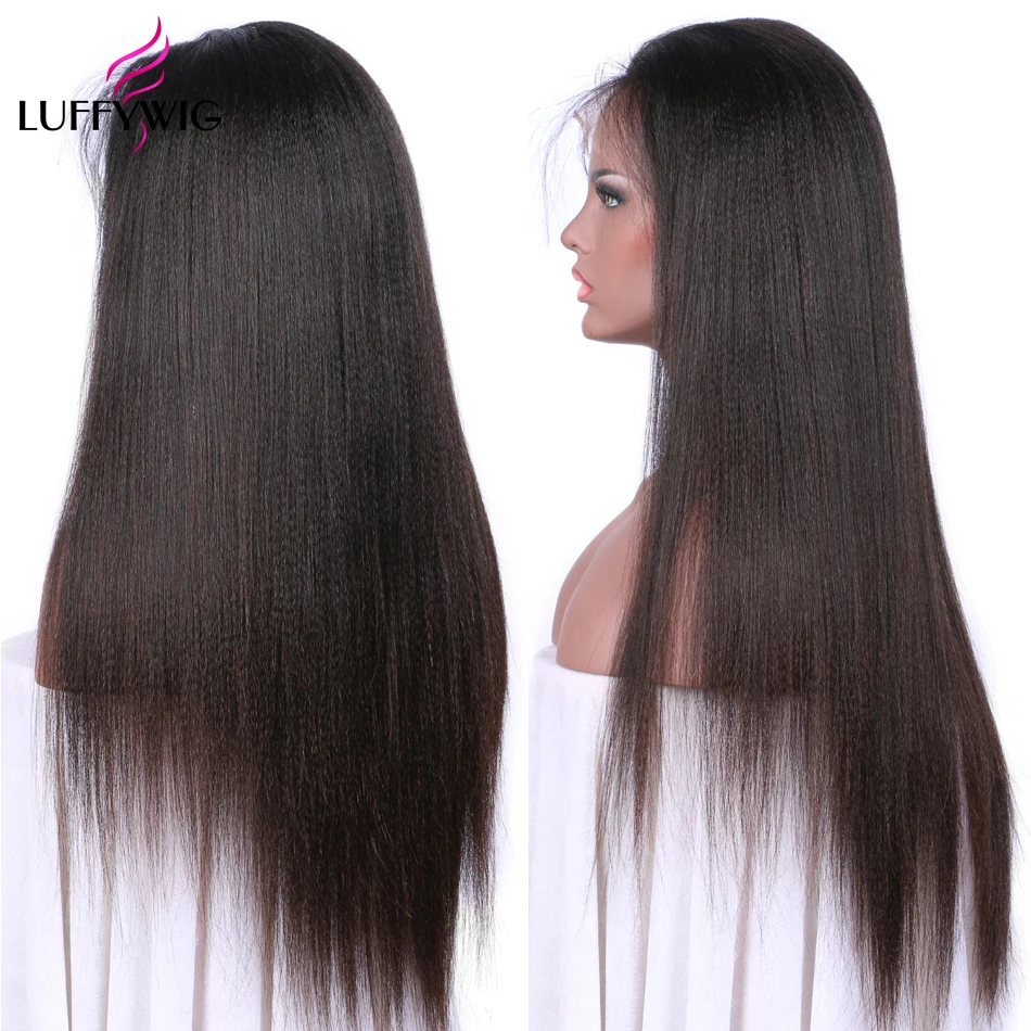 LUFFYHAIR 5x4,5 шелковая основа полный парик шнурка Yaki прямые перуанские прямые волосы 130% плотность предварительно сорванные Детские волосы отбеленные узлы