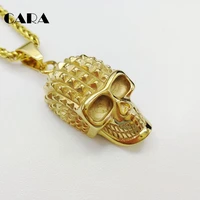 new gold color pyramid studs skull head pendant necklace mens 316l stainless steel skeleton skull necklace fashion cara0364