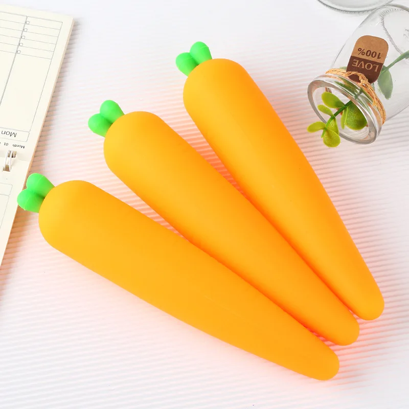 6 pcs Lovely carrot pen bag creative personality, student stationery bag, simple and small, fresh pencil box Korean stationery