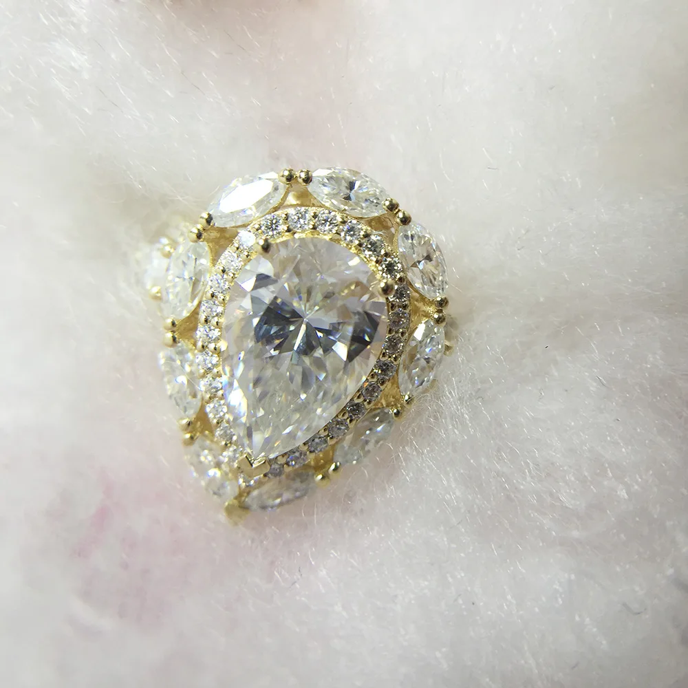 Грушевидная огранка 2.2ct 10x7mm Moissanite кольцо 14k белое золото для женщин DEF цвет отличный срез соларит с грушей и круглой огранка маркиз
