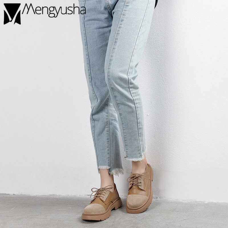 Европейская брендовая замшевая обувь на рифленой подошве Женские Лоскутные