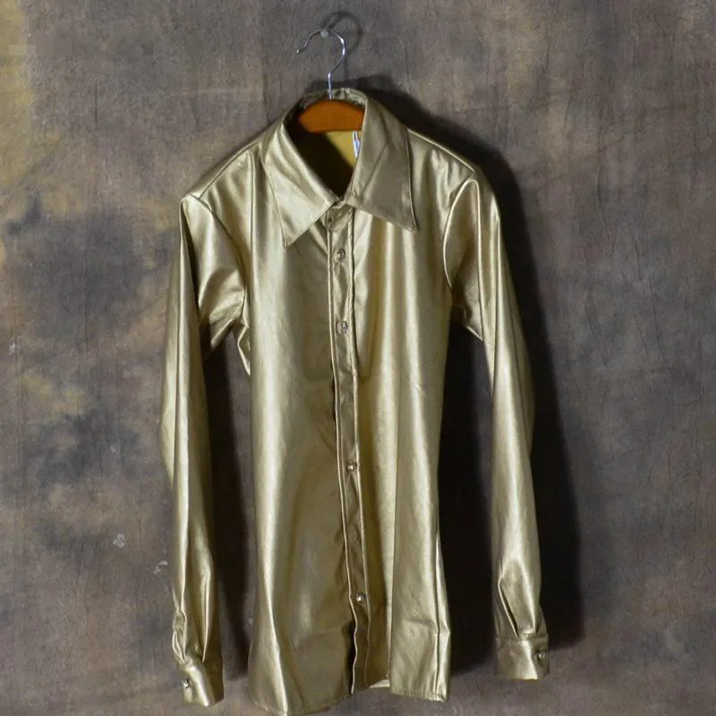 Разноцветные мужские повседневные рубашки из искусственной кожи с длинным