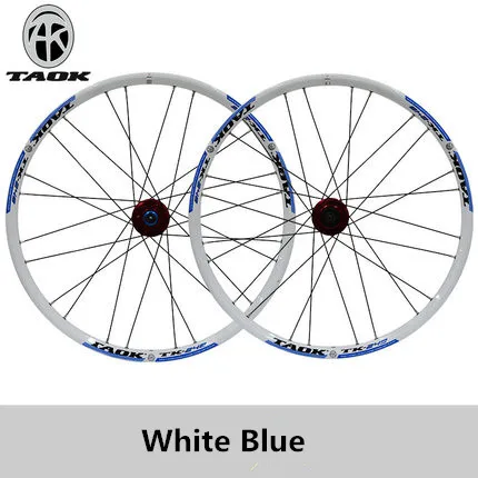 White Blue С выдвижной ручкой, размером 24 дюйма горный велосипед колеса велосипеда из алюминиевого сплава двойные обода дисковый тормоз, колесная пара обод - Цвет: White Blue