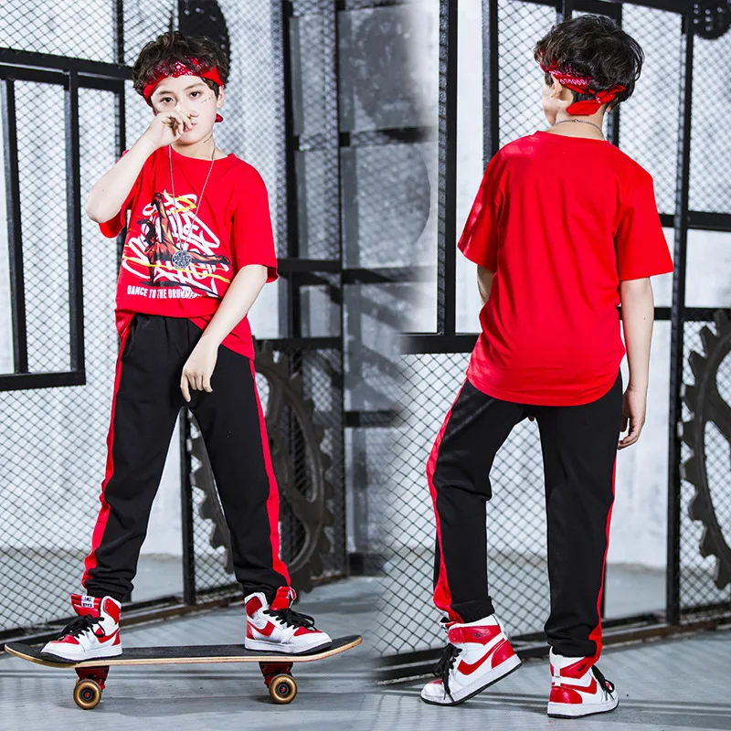 Children's Hip Hop Dance Costume Boys and Girls Short Sleeve Jazz Kids Clothing Modern DJ Stage Dress |