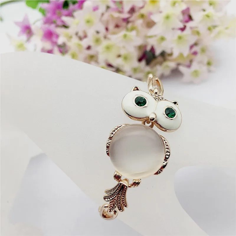 Модные элегантные прозрачные сова очарование Браслеты и браслеты из розового