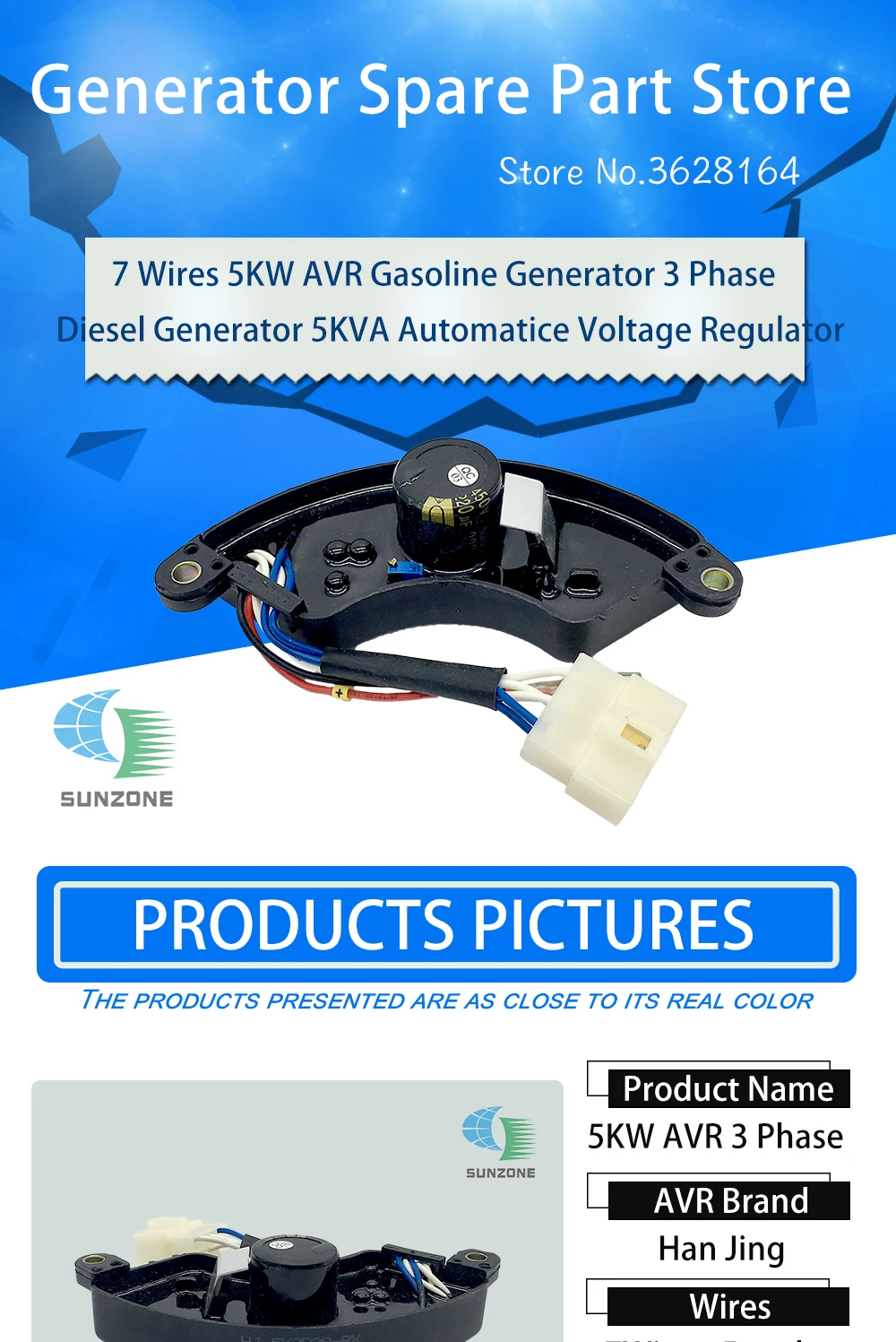 Высокое качество HANJING 5KW AVR трехфазный HJ AVR 5KVA бензиновый генератор автоматический регулятор напряжения 7 проводов