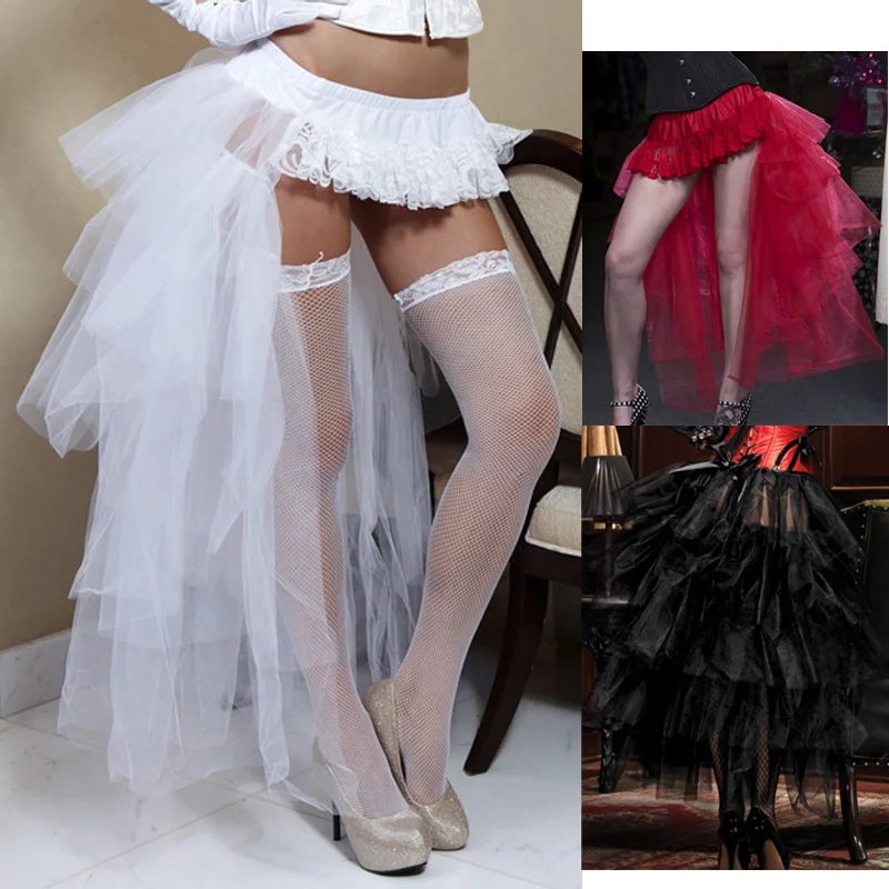 

Gothic Sexy Lace Tiered Tulle Skirt Layers Mesh Court Long Tail Skirts Tutu Dacing Costume Faldas Performance Stage Pleated Jupe