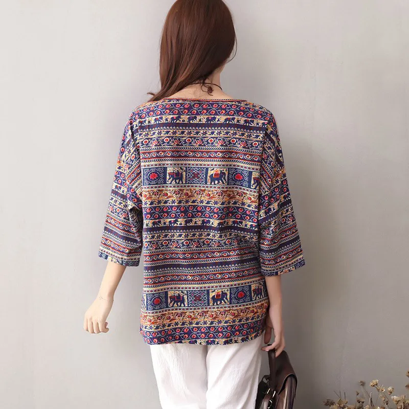 Blouses Women Ladies Cotton And Linen Print Round Neck Short Sleeve Shirts Womens Tops Blusas Mujer De Moda 2019 |