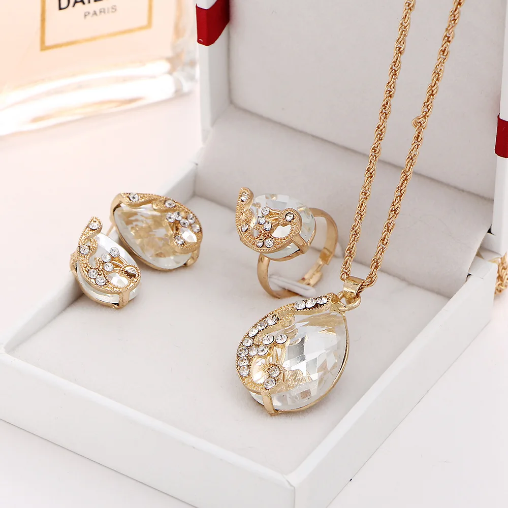 Ювелирный Набор из кристаллов капли воды Павлин ожерелье серьги кольцо