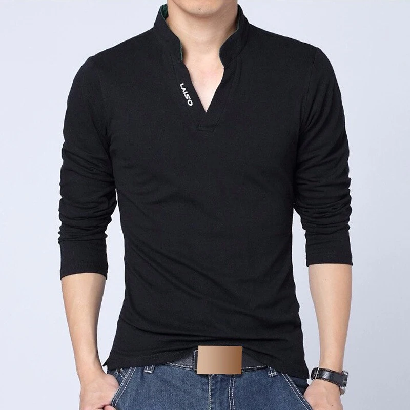 Для мужчин S футболки Мода 2017 бренд Твердые длинным рукавом Тонкий хлопок