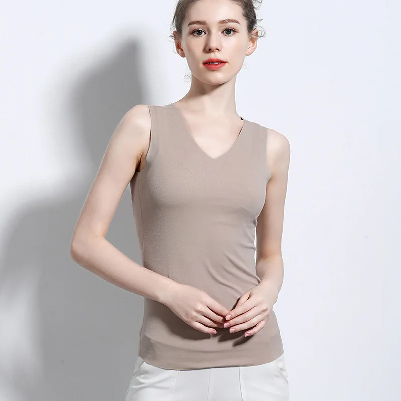 Beige V-Neck TWTZQ, новинка, M-XXL размера плюс, летняя майка без рукавов, женская футболка, хлопок, круглый вырез, v-образный вырез, тонкие топы для девочек, женская одежда, 3BX004 - Цвет: Beige V-Neck