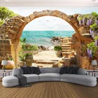Настенные 3D фрески на заказ, Современные садовые каменные арки, вид на море, фотообои, 3D настенная ткань для гостиной, Декор для дома, покрытие для стен