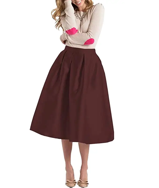 CCoutueChen Women Vintage A-line Pleated Skirt High Waist Above Knee Length Skater Retro Full Flare With Pockets | Женская одежда