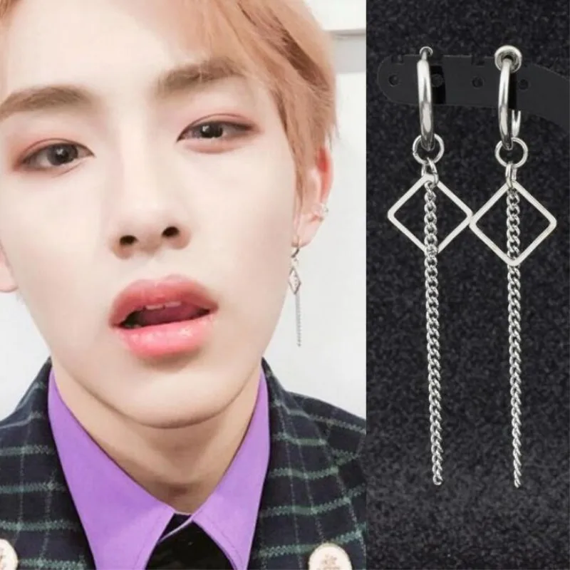 1 шт. серьги Kpop Bangtan мальчики корейские геометрические серьги длинные серьги-кисточки для мужчин женщин обруч мужские серьги панк