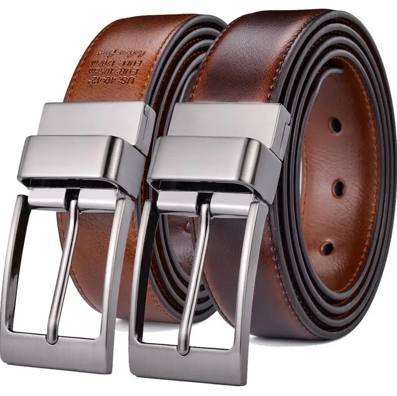 New Fashion Male Reversible Leather Belt Men Business Trouser Belt Genuine Men Leather Belts For Jeans 85cm To 160cm - Цвет: 0315BK kou-Brown Cog