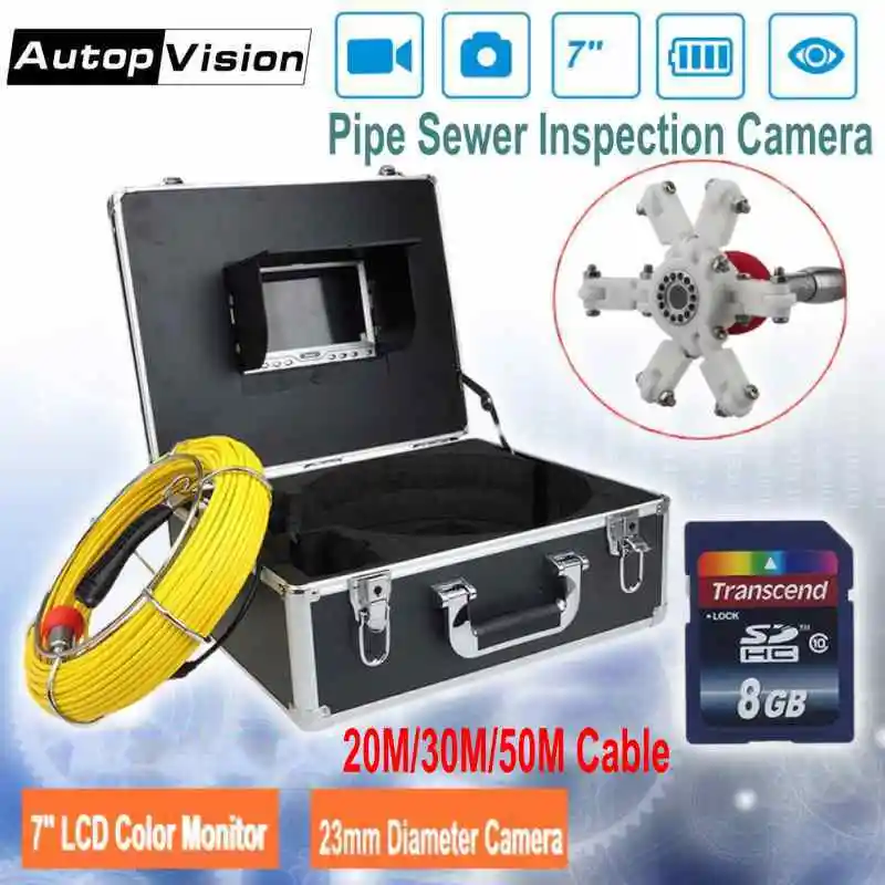 

DHL Free 7D1 20-50m Industrial Pipeline Endoscope 23mm Snake Video Camera DVR 7"LCD Sewer Drain Pipe Inspection Camera System