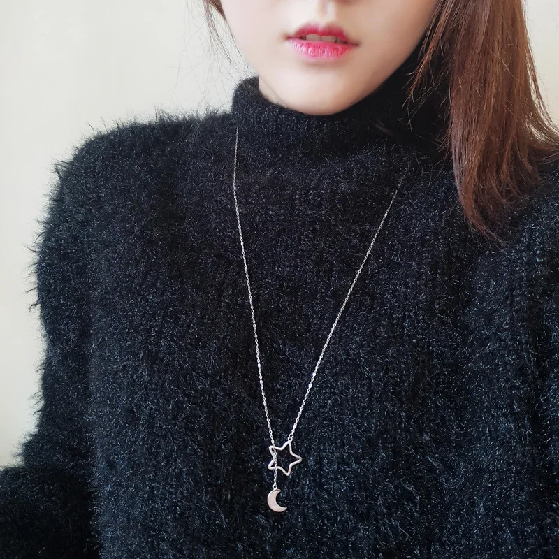 Новые поступления серебряного цвета длинная Луна Звезда ожерелья для женщин