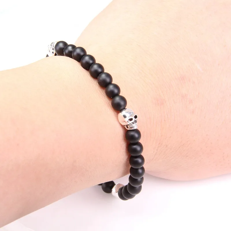 Thomas Skull and 6mm Matted Black Obsidian Bead Bracelet Rebel Heart Style Jewelry Gift for Women Men TS 499 | Украшения и