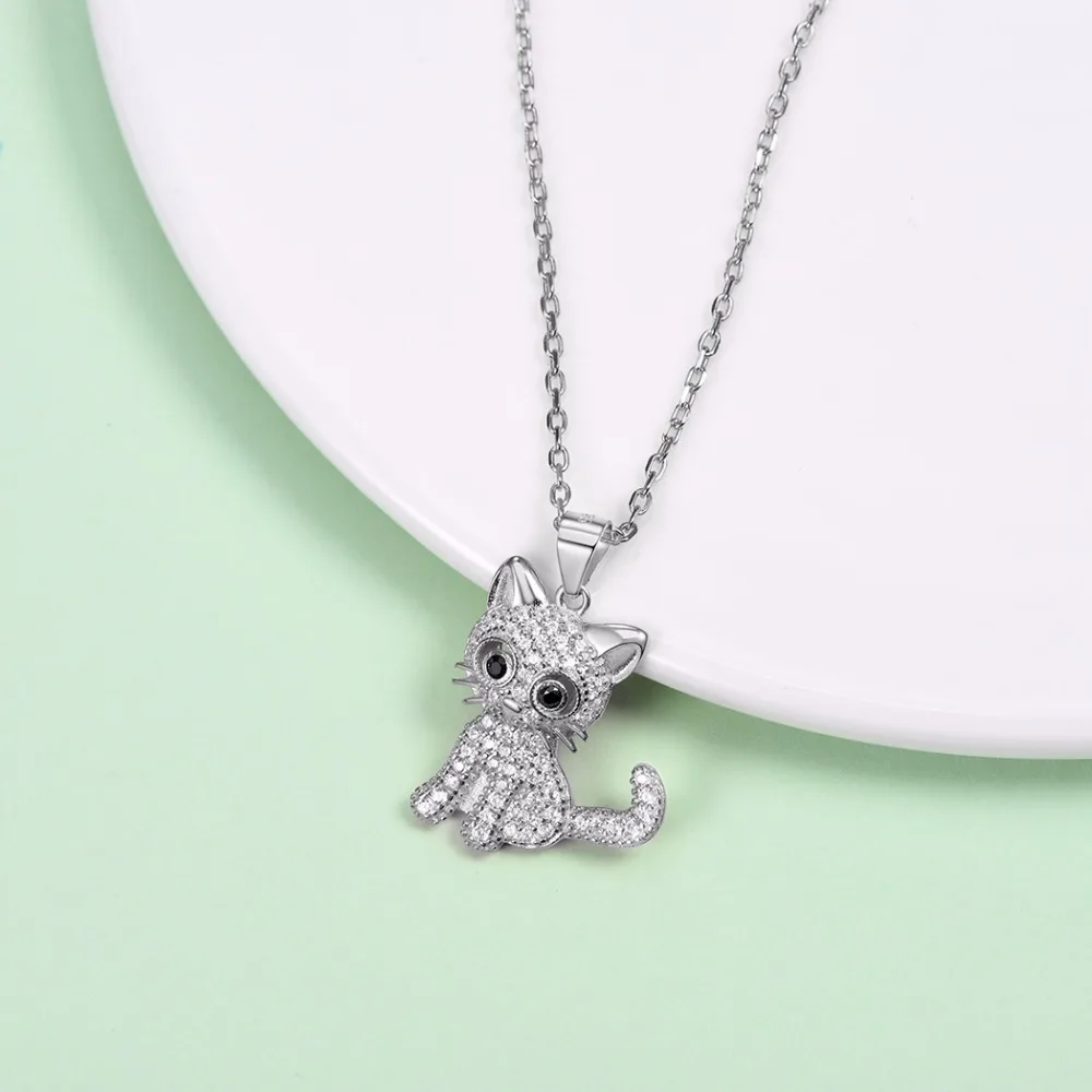SILVERCUTE роскошные 925 пробы Серебряный котенок кулон цепочки и ожерелья для женщин