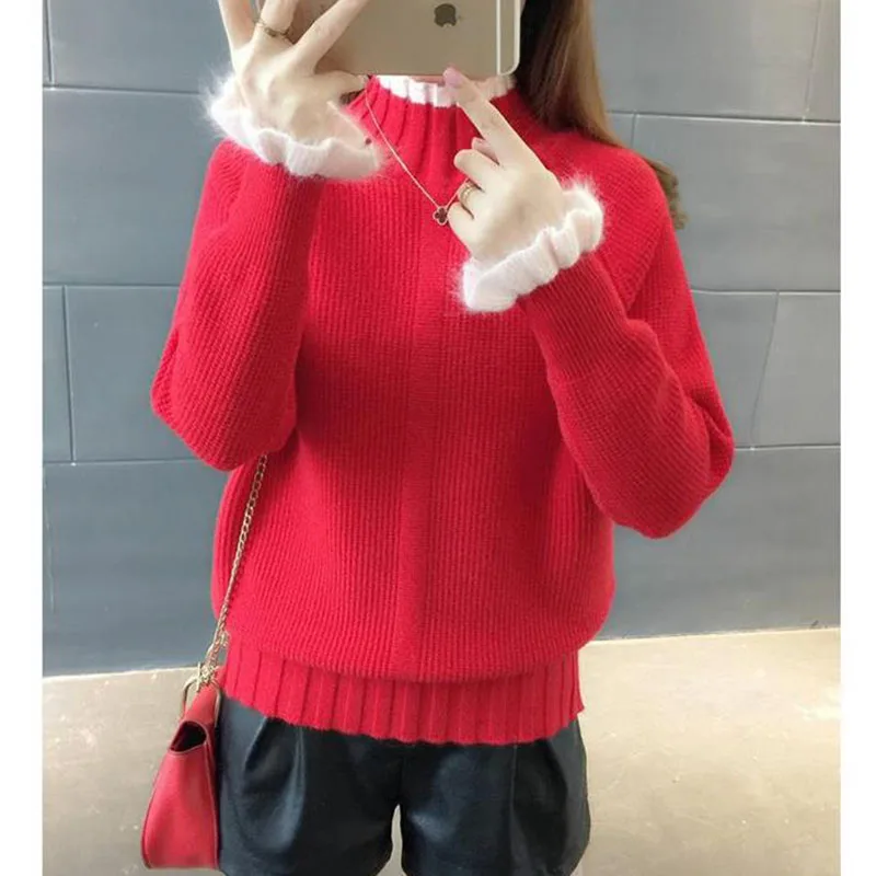 Вязаный Топ с длинным рукавом свитер женский зимний пуловер высоким воротом