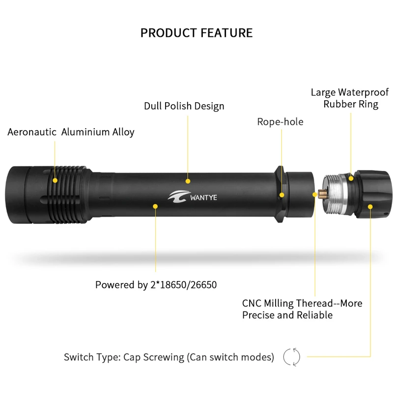 100 м Дайвинг фонарик светодидный фонарь для дайвинга лампа XM L2 Diver факел 6000 люмен