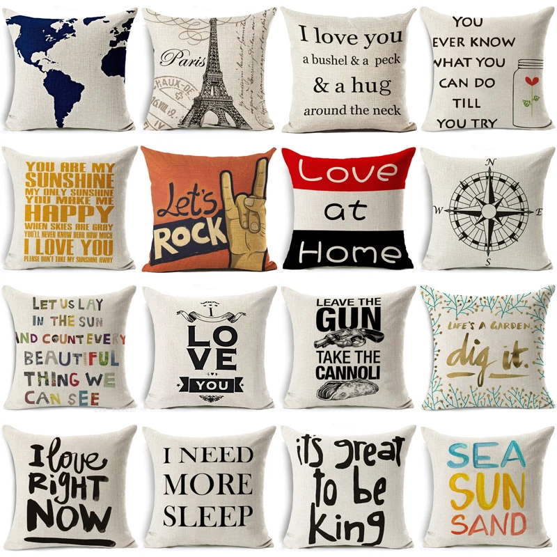 

2018 Funny Words Pillow Case Home 45x45cm Pillow Cover Sand Style Cushion Cover Housse de coussin cojines decorativos