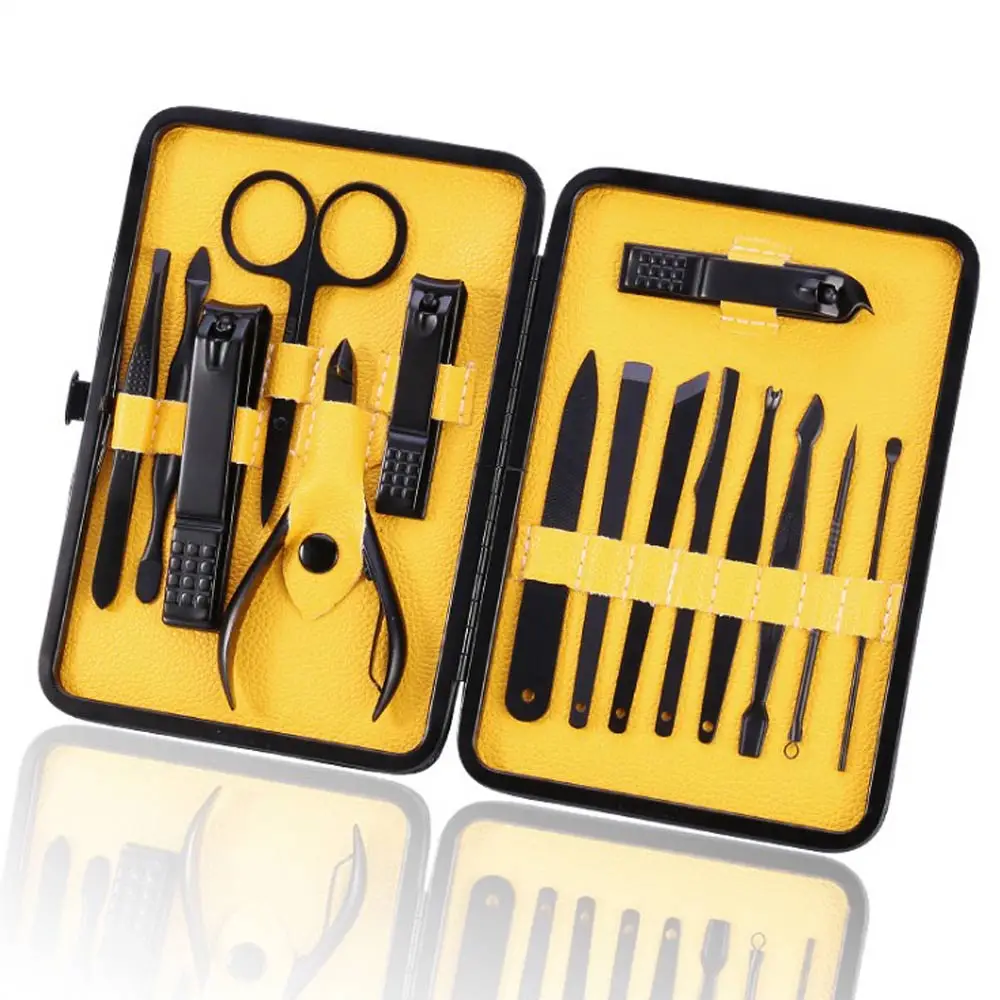 Yellow 15 Pcs Set 12/15/18 шт кусачки для ногтей комплект набор для маникюра и педикюра ногтей набор для дизайна ногтей инструменты все кутикулы толкатель вросшего ногтя файл пинцет - Цвет: Yellow 15 Pcs Set
