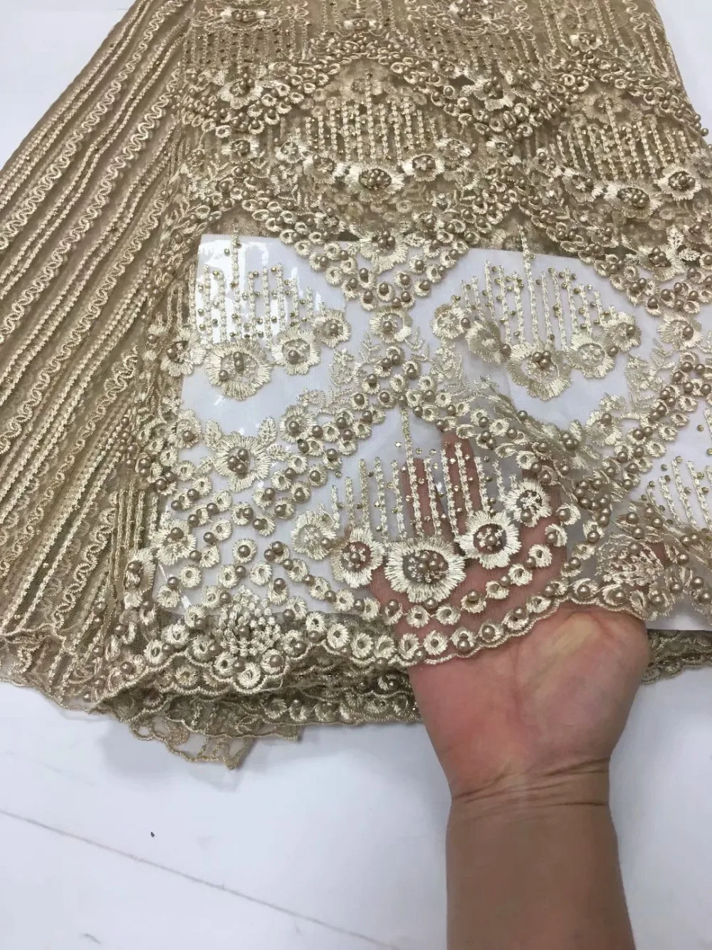 Элегантный нигерийский Тюль французская кружевная ткань с камнями бисером 2018